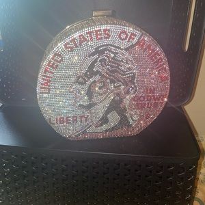 Women dime shape bag. Rhinestone in pink